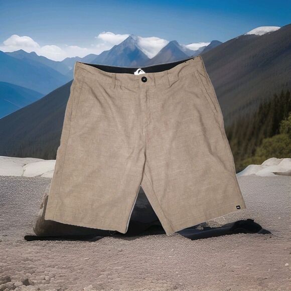Quiksilver Mens Size 33 Amphibian Hybrid Shorts Khaki Tan Beach Swim - Picture 1 of 5